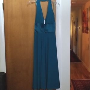 JS Boutique teal halter dress rhinestone detail